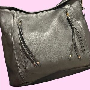 Black Vegan Leather Shoulder Bag Gold Hardware